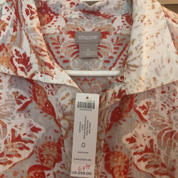 Chico’s Linen Tunic Pullover Blouse size 0 - Picture 2 of 3